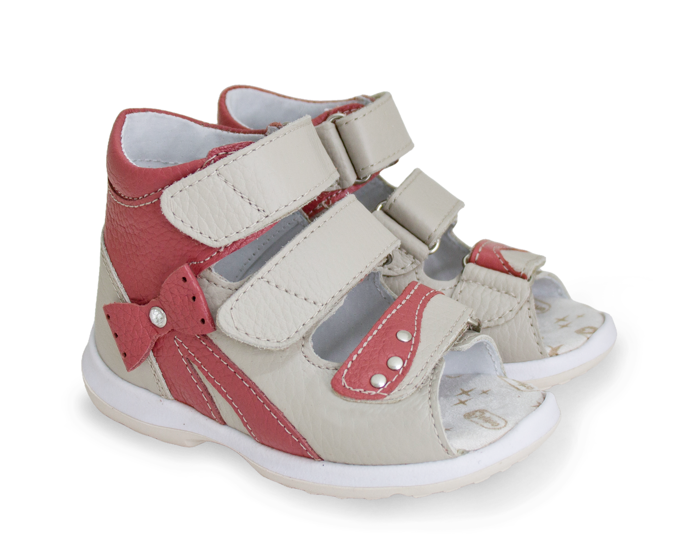 Сандалии ортопедические с открытым носом Орфея Б2-160-054-113-1 кожаные бежево-розовые фото 4