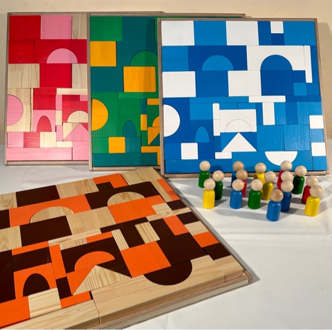 Цветной деревянный напольный конструктор, 260 деталей, 4 планшета для хранения фото 1